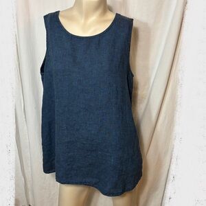 SOLD Yuvita women’s blue linen tank blouse small